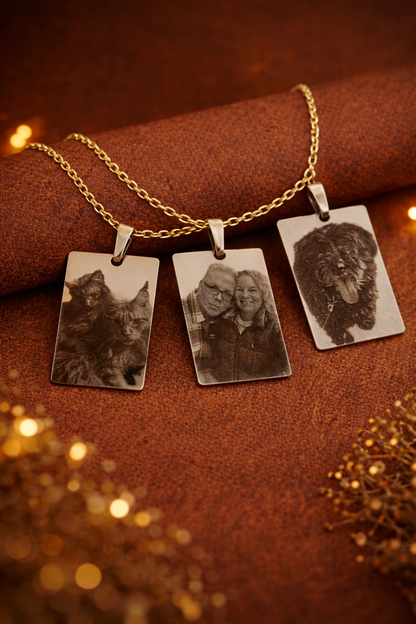 silberne Kette mit Fotogravur